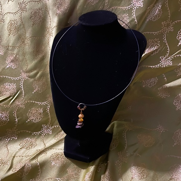 Handmade Jewelry Necklace w Upcycled Amber & real seed beads & New Glass Beads - Picture 4 of 5